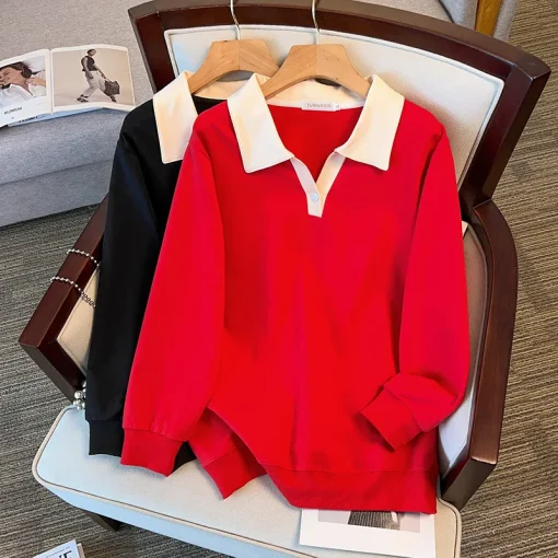 Plus Size Loose Lapel Long Sleeve Sweatshirt for Women