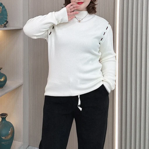 Plus Size Mock Neck Knit Sweater for Women Autumn Winter - Image 4