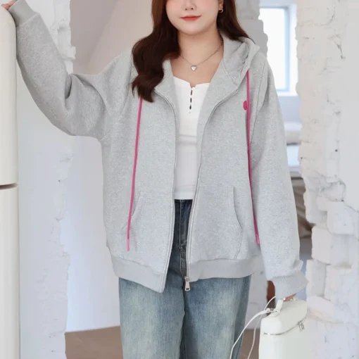 Plus Size Fleece-Lined Zip-Up Hoodie for Women Winter - Image 5