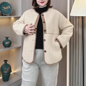 Plus Size Women's Loose Polar Fleece Patchwork Casual Jacket
