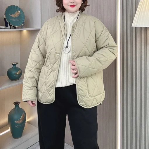 Warm Collarless Padded Jacket for Women, Loose Winter Parka - Image 4