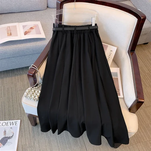 Plus Size Autumn High Waist A-Line Pleated Skirt Black - Image 3