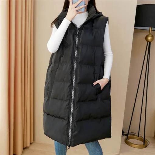 Plus Size Women's Winter Loose Hooded Padded Vest Jacket - Image 5