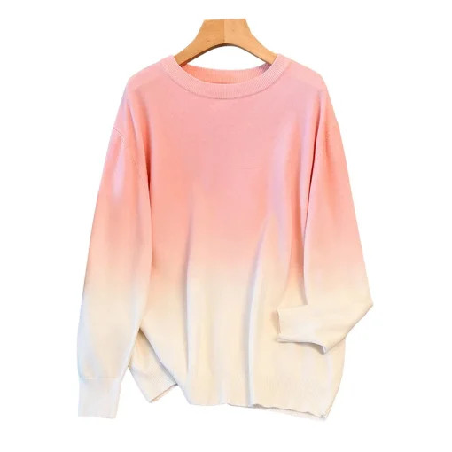 Plus Size Loose Round Neck Gradient Pullover Sweater - Image 6