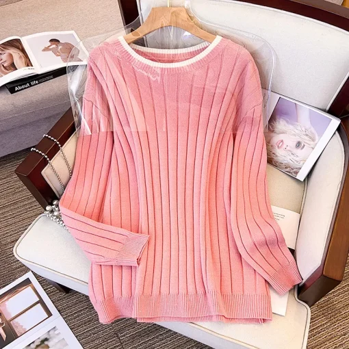 Plus Size Spring Autumn Winter Loose Round Neck Pullover Sweater - Image 4