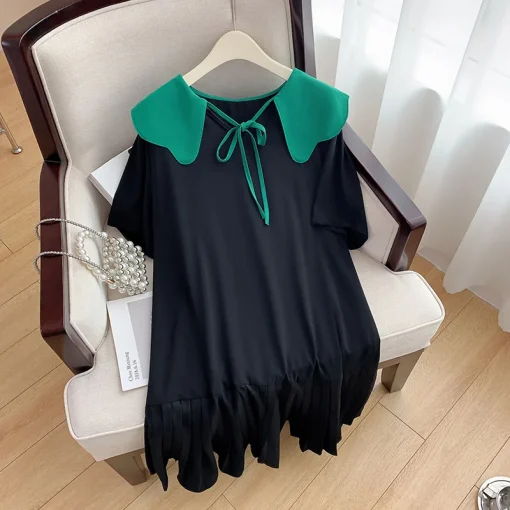 Plus Size Loose Contrasting Ruffle Collar Summer Dress