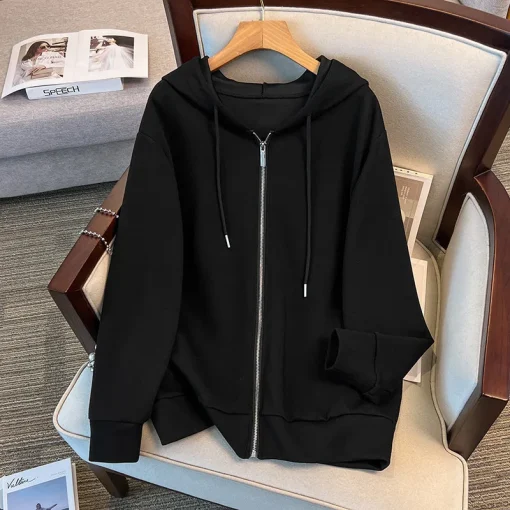 Plus Size Loose Hooded Sweatshirt Cardigan Jacket for Women - Image 3