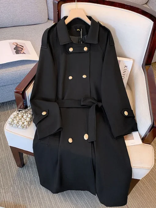 Plus Size Loose Long Double Breasted Trench Coat for Women - Image 3