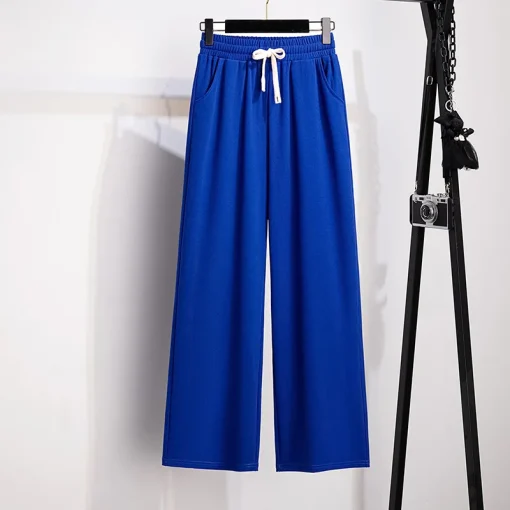 Plus Size Women's Loose High Waist Ice Silk Straight Pants - Image 3