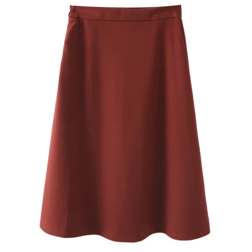 Plus Size Red Woolen High Waist Loose MIDI Skirt - Image 6