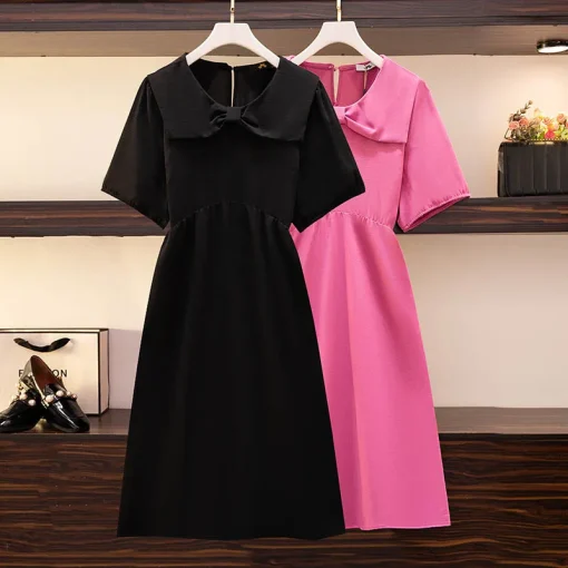 Plus Size Women's Loose Bow Doll Collar A-Line Dress