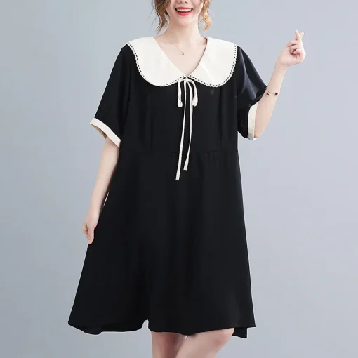 Plus Size Women's Loose Doll Collar Short Sleeve Dress - Image 5