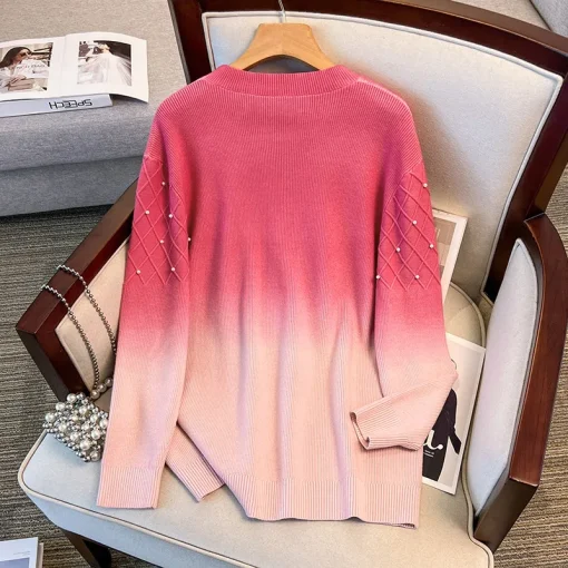 Plus Size Spring Autumn Winter Loose Pullover Bead Sweater - Image 5