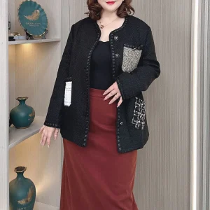 Women’s Color Contrast Fashion Coat, Plus Size Woolen Jacket