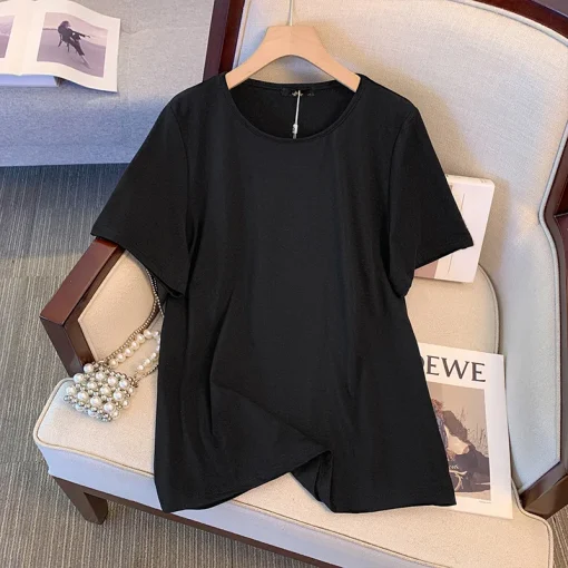 Plus Size Loose Fit Solid Color Short Sleeve T-shirt - Image 3