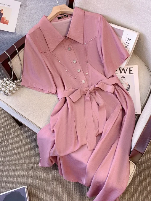 Plus Size Women's Summer Loose Pink Short Sleeve Dress - Image 4