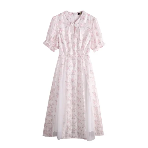 Plus Size Women's Loose Pink Floral Retro Summer Dress - Image 6