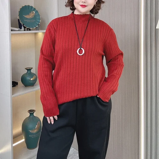 Plus Size Slim Fit Mock Neck Knit Pullover Sweater