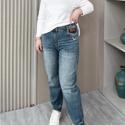 Plus Size High Waist Straight Leg Denim Cigarette Pants - Image 5