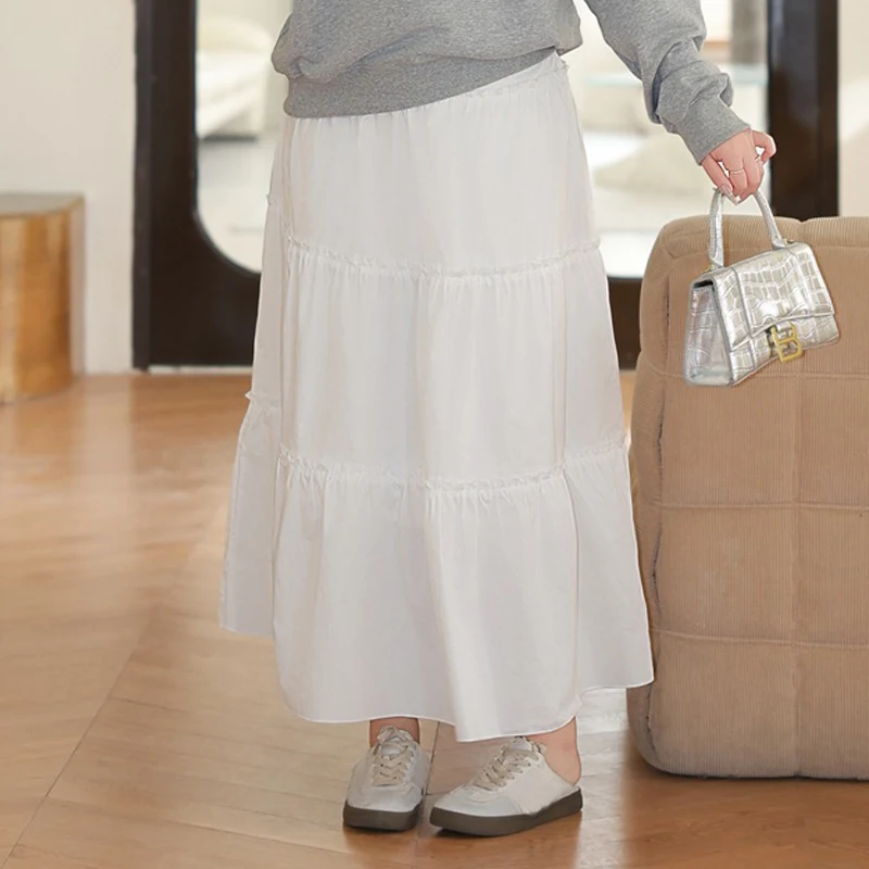 Plus Size Vintage White High Waist A-Line Cake Skirt - Image 5