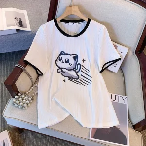 Plus Size Women's Summer Ice Silk Sat Print T-Shirt