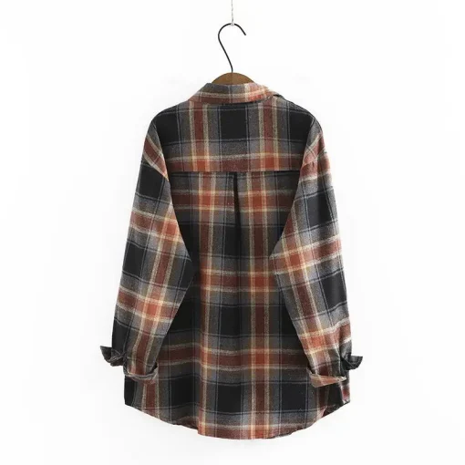 Plus Size Plaid Cotton Long Sleeve Blouse for Women - Image 2