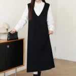 Women's V-Neck Loose Knitted Sundress, Sleeveless Straight Dress