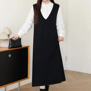 Women's V-Neck Loose Knitted Sundress, Sleeveless Straight Dress