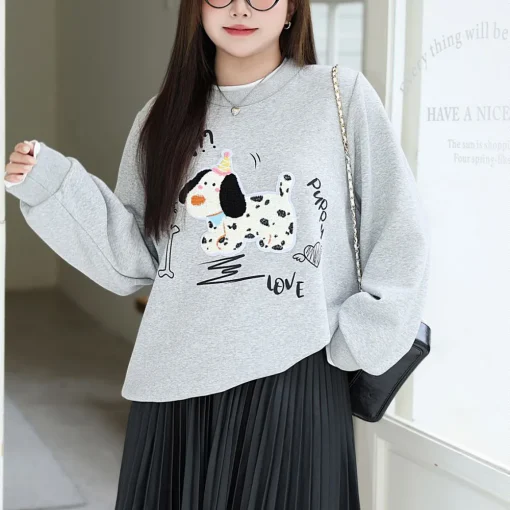 Loose Fleece-lined Hoodie Women Plus Size Cartoon Sweatshirt - Image 3