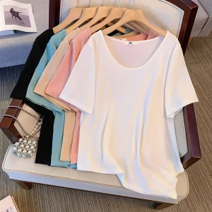 Plus Size Women's Summer Loose Cotton Short Sleeve Top