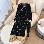 Plus Size Autumn Winter Loose Retro Chinese Style Cheongsam Dress