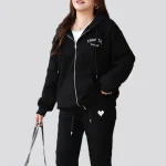 Women's Waffle Fleece Embroidered Hooded Coat, Plus Size