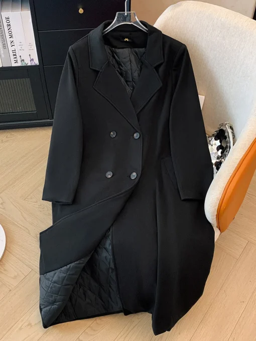 Plus Size Winter Long Trench Coat with Suit Collar