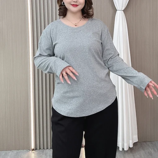 Plus Size V-Neck Long Sleeve Autumn Loose Fit Tee - Image 4