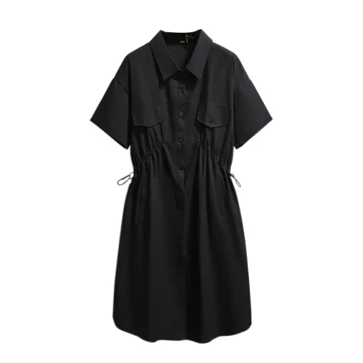 Plus Size Women's Loose Retro Short Sleeve Shirt Dress - Image 6