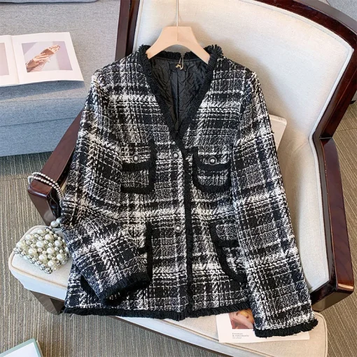 Plus Size Women's Loose Autumn Winter Thickened Checker Coat