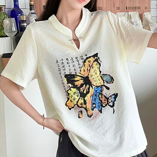 Plus Size Women's Summer Retro Chinese Style T-Shirt Skirt Set - Image 3