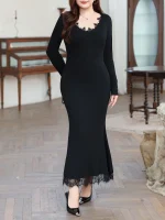 Lace Splicing Plus Size Slim Fit Fishtail Mermaid Dress
