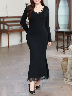 Lace Splicing Plus Size Slim Fit Fishtail Mermaid Dress