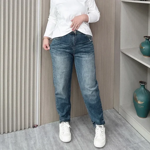 Plus Size High Waist Straight Leg Denim Cigarette Pants - Image 4