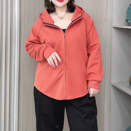 Women's Plus Size Zipper Hoodie with Raglan Sleeves - Image 3