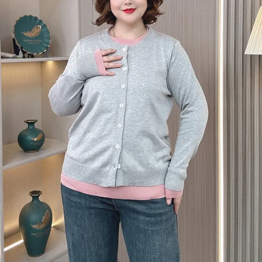 Plus Size Women’s Round Neck Fake Two-Piece Sweater Pullover - Image 4