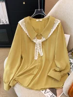 Plus Size Women's Spring Autumn Loose Lapel Long Sleeve Shirt