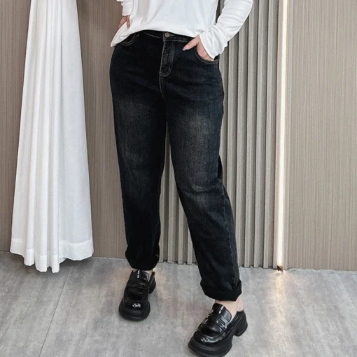 Fleece-Lined Denim Harem Pants for Women, Warm & Stylish - Image 3