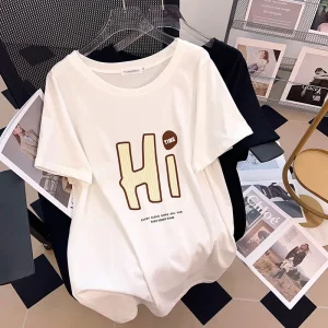 Plus Size Loose Medium Length Round Neck T-shirt