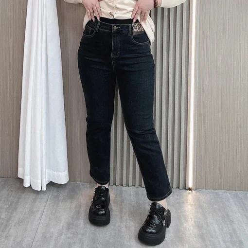 High Waisted Fleece-Lined Straight Leg Jeans for Women