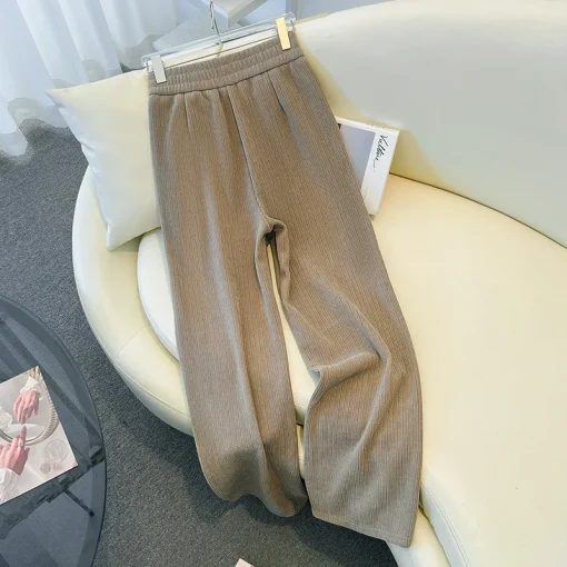 Plus Size Women's Loose Fleece Straight Leg Chenille Pants - Image 5