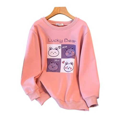 Plus Size Women's Loose Round Neck Bear Sweatshirt - Image 6