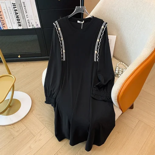 Plus Size Women's Loose Long Sleeve Mid-Length Dress - Image 4