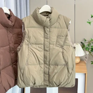 Plus Size Women’s Splicing Down Vest Winter Stand Collar